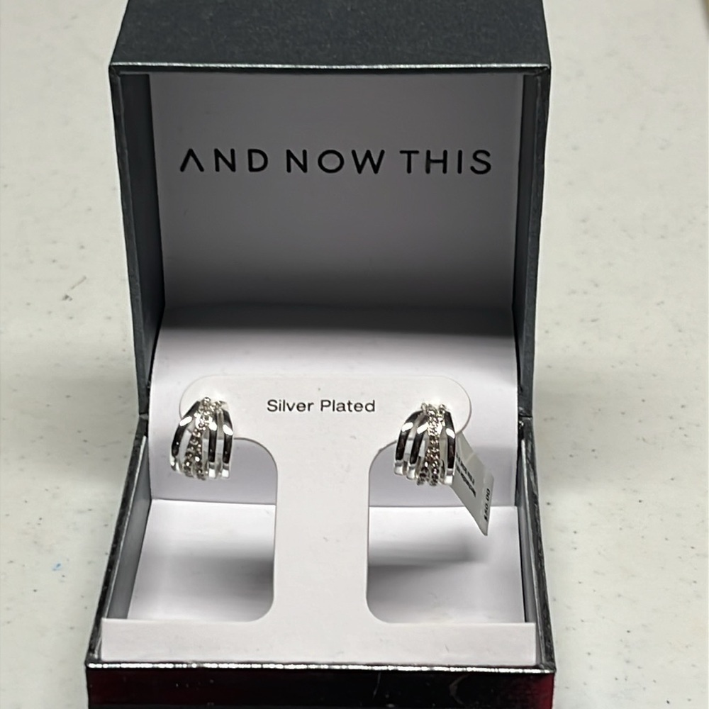 And Now This Silver Hoop Earrings Crystal Pave Small Elegant